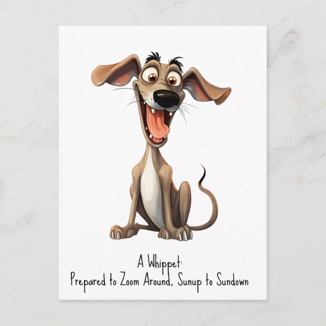 Carte Postale Avec un texte personnalisé, 🐶 whippet fou 🤪 (Devant)