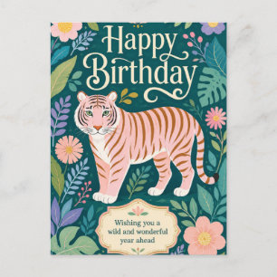 Carte Postale Aventure d'anniversaire de Tigre Rose Sauvage