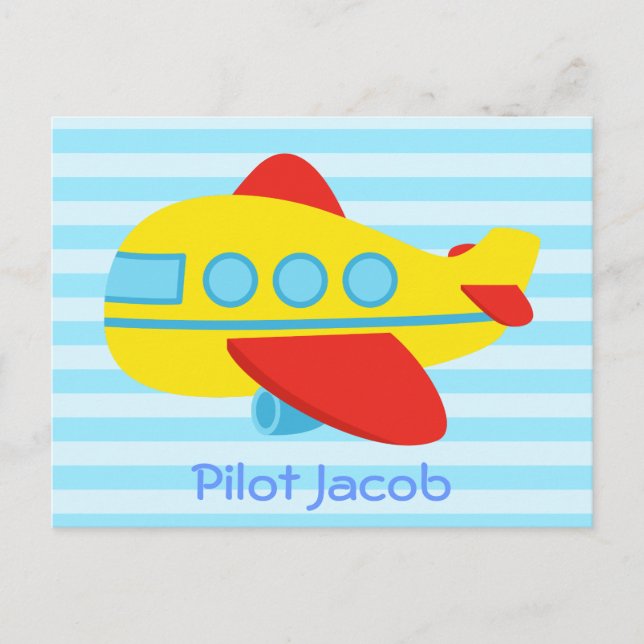 Carte Postale Avion à passagers coloré mignon pour petit pilote (Devant)