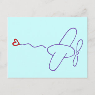 Carte Postale Avion avec coeur