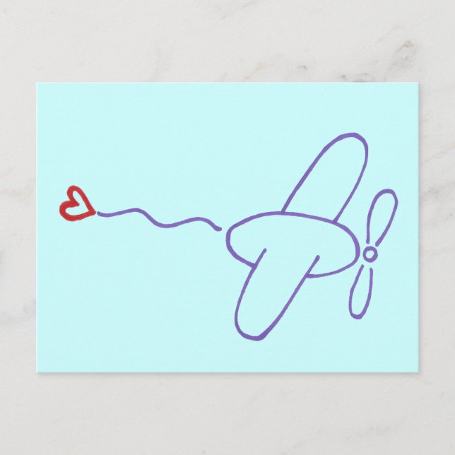 Carte Postale Avion avec coeur (Devant)