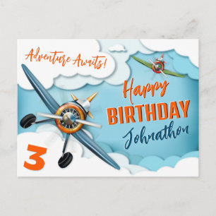 Carte Postale Avion Avion Pilote Garçon Anniversaire