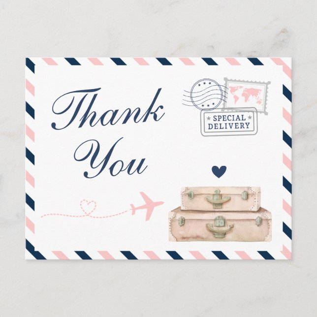 Carte Postale Avion avion Voyage Wedding shower de Voyage Merci (Devant)