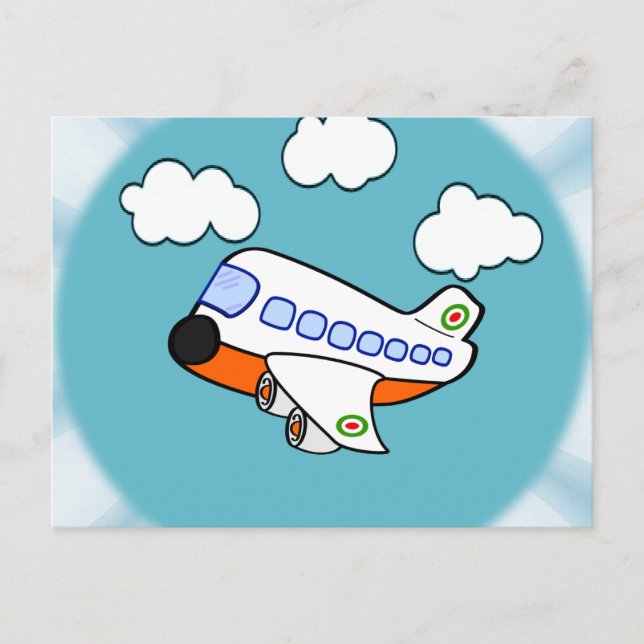 Carte Postale Avion de bande dessinée en nuages avec le rayon de (Devant)