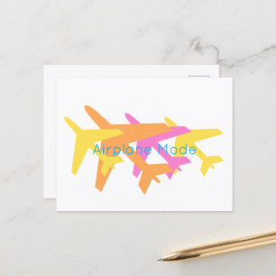 Carte Postale Avion Mode Orange Jaune Rose Voyage