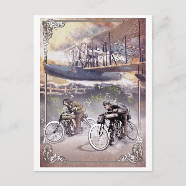 Carte Postale avion moto de la course britannique 1900 (Devant)