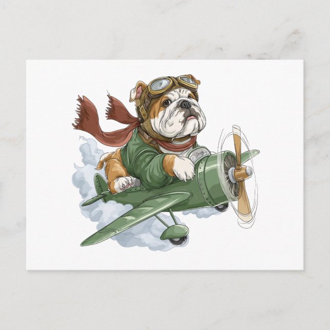 Carte Postale Avion pilote de Bulldog anglais (Devant)
