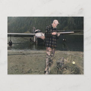 Carte Postale Avion vintage Fly Fishing Lake Coloré