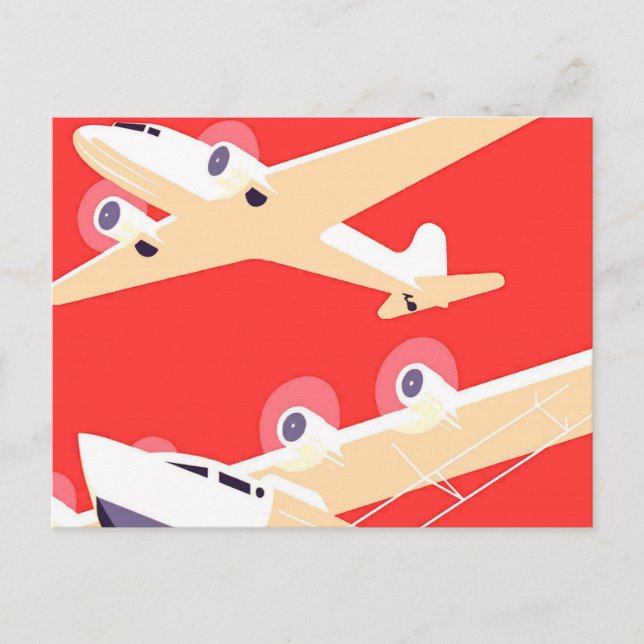 Carte Postale Avion volant Vintage WPA coloré (Devant)