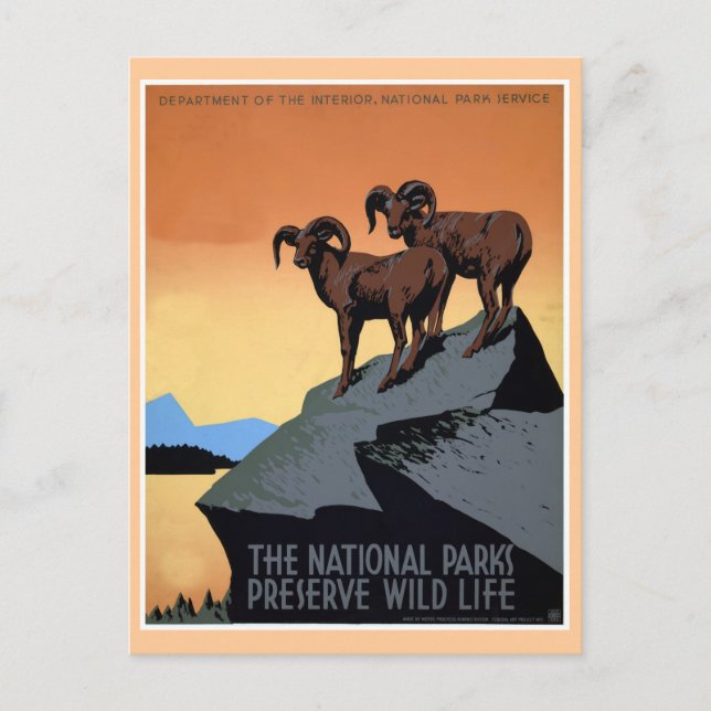 Carte Postale Avis de voyage WPA dans les parcs nationaux (Devant)
