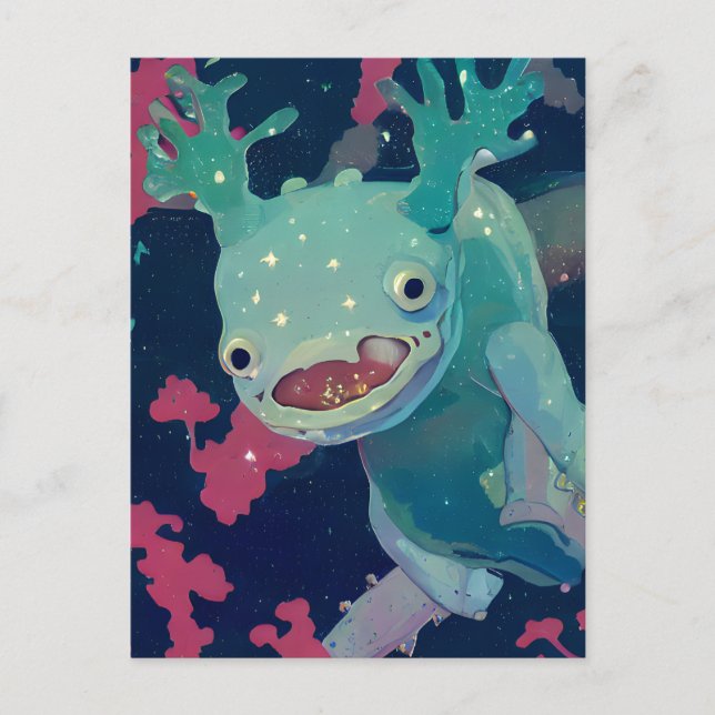 Carte Postale Axolotl bleu dans l'espace (Devant)