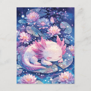 Carte Postale Axolotl endormi à l'aquarelle rose iridescent