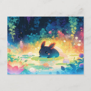 Carte Postale Axolotl noir dans un étang de fleurs arc-en-ciel m