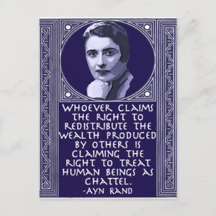 Carte Postale Ayn Rand sur la redistribution des richesses