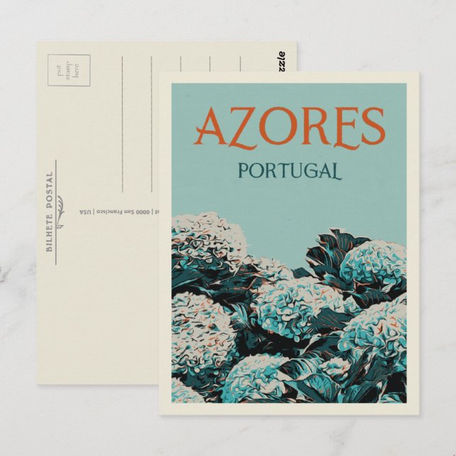 Carte Postale Azores hydrangeas illustration Portugal (Devant / Derrière)