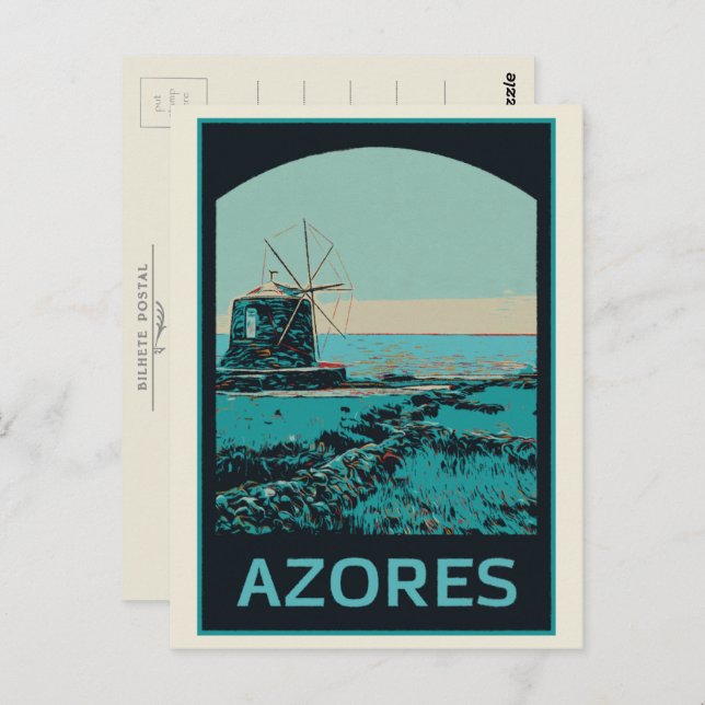 Carte Postale Azores paysage illustration Portugal (Devant / Derrière)