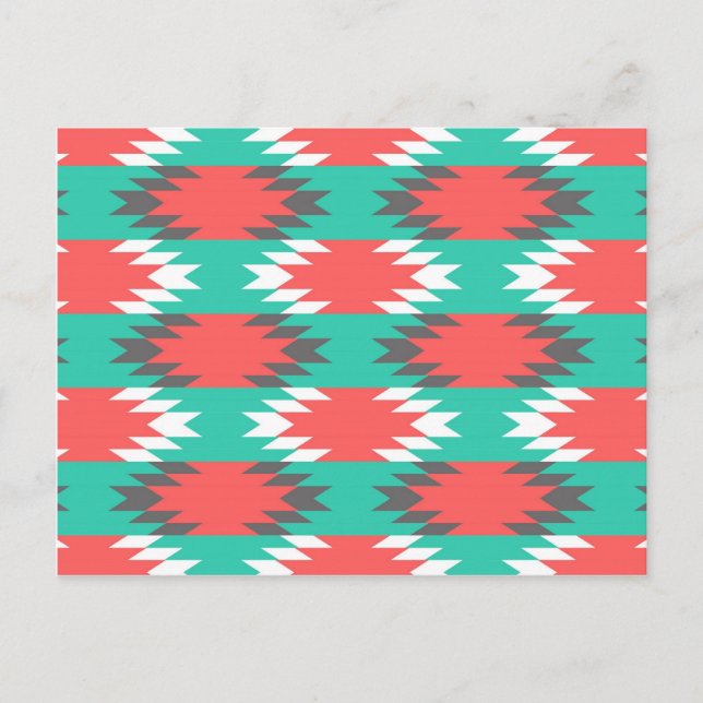 Carte Postale Aztec Amérindien Turquoise et Motif rose (Devant)