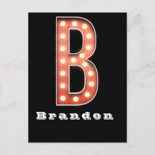 Carte Postale B Ampoule Marquee Monogram Personnalisée