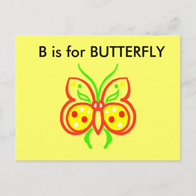 Carte Postale "B" est pour Papillon Alphabet Flashcard (Devant)