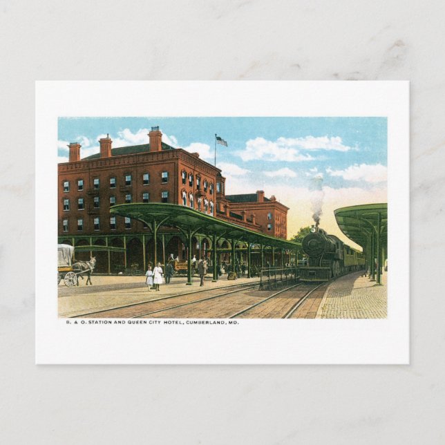 Carte Postale B&O Station & Queen City Hotel, Cumberland, MD (Devant)