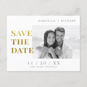Carte Postale B&W Minimalist Gold Photo Wedding Enregistrer La D