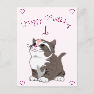 Carte Postale Baby Birthday Card Little Kitten - Votre année - A