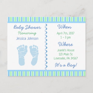 Carte Postale Baby Boy Blue et Green Baby shower Invitation