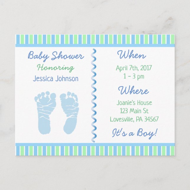 Carte Postale Baby Boy Blue et Green Baby shower Invitation (Devant)