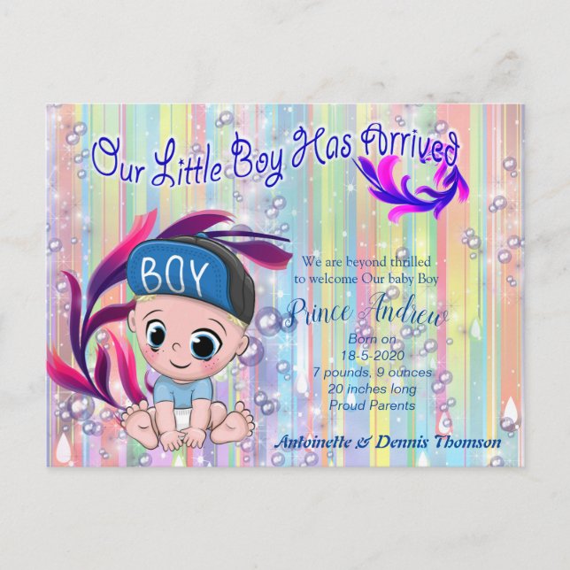 Carte Postale Baby Boy Bubbles & Unicorns (Devant)