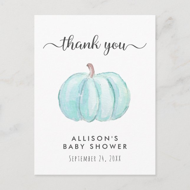 Carte Postale Baby Boy Douche Citrouille bleu Merci (Devant)