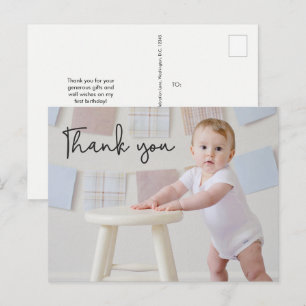 Carte Postale Baby Boy Photo 1er anniversaire mignon Merci