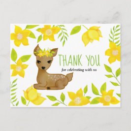 Carte Postale Baby Deer Florals Jaunes | Merci baby shower