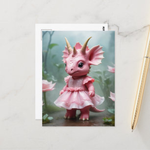 Carte Postale Baby Dino en robe rose