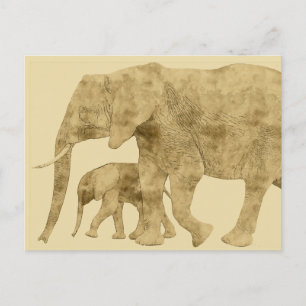Carte Postale Baby Elephant avec c'est Mère