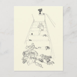 Carte Postale Baby Escalade the Stairs Dessin Amusant Art Famili