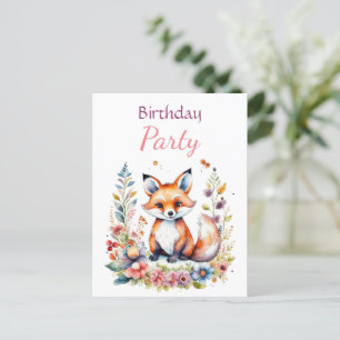 Carte Postale Baby Fox in Flowers Fête d'anniversaire de fille
