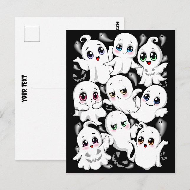 Carte Postale Baby Ghosts Éffrayant mignon Halloween humeur (Devant / Derrière)