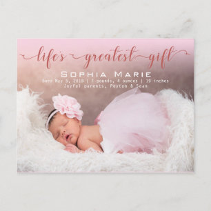 Carte Postale Baby Girl Photo Faire-part de naissance de script 