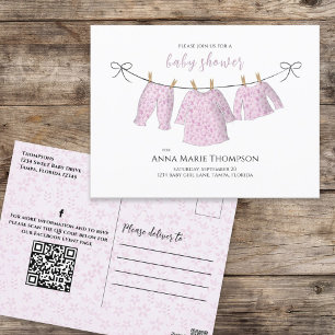 Carte Postale Baby Girl Rose Aquarelle mignonne Floral Clothesli