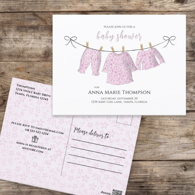 Carte Postale Baby Girl rose mignonne Aquarelle Florale Clothesl (Créateur téléchargé)