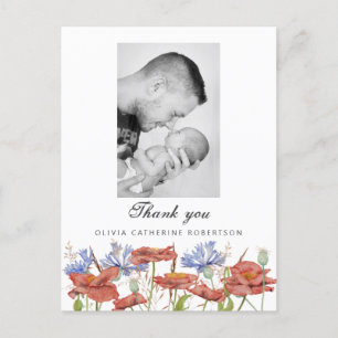 Carte Postale Baby Photo merci faire-part de naissance fleur sau