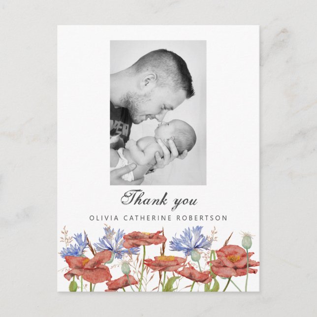Carte Postale Baby Photo merci faire-part de naissance fleur sau (Devant)