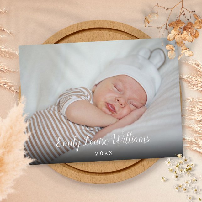Carte Postale Baby Photo Script Nom Date Simple Faire-part (Créateur téléchargé)
