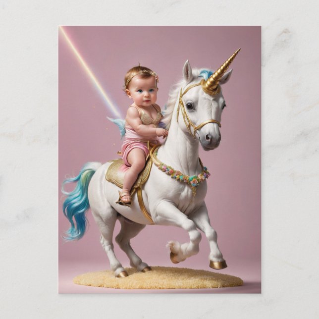 Carte Postale Baby Riding A Unicorn (Devant)