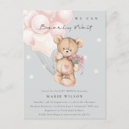 Carte Postale Baby shower à ballon d'attente avant l'ours gris