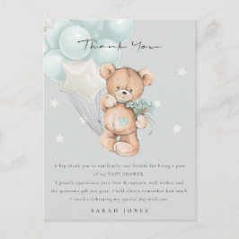 Carte Postale Baby shower à ballon d'attente gris bleu ours