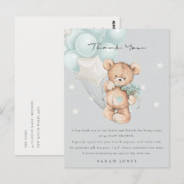 Carte Postale Baby shower à ballon d'attente gris bleu ours