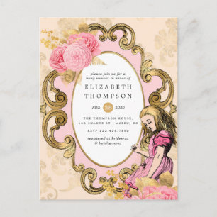Carte Postale Baby Shower Alice au Pays des Merveilles rose et o