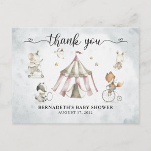 Carte Postale Baby shower Aquarelle Cirque Merci
