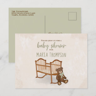 Carte Postale Baby shower Aquarelle moderne animal farci